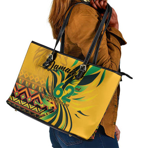 Black Jamaican Independence Day 1962 Leather Tote Bag Jumieka Streamertail Reggae Pattern