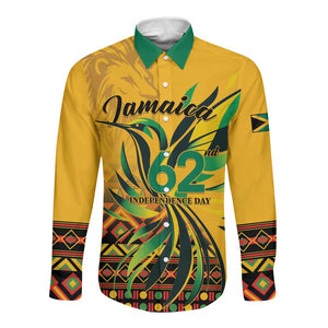 Personalized Black Jamaican Independence Day 1962 Long Sleeve Button Shirt Jumieka Streamertail Reggae Pattern