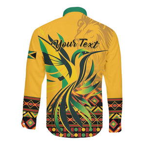 Personalized Black Jamaican Independence Day 1962 Long Sleeve Button Shirt Jumieka Streamertail Reggae Pattern