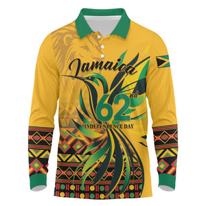 Personalized Black Jamaican Independence Day 1962 Long Sleeve Polo Shirt Jumieka Streamertail Reggae Pattern