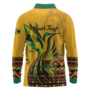 Personalized Black Jamaican Independence Day 1962 Long Sleeve Polo Shirt Jumieka Streamertail Reggae Pattern