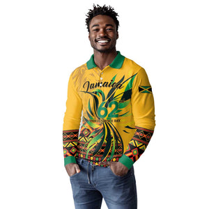 Personalized Black Jamaican Independence Day 1962 Long Sleeve Polo Shirt Jumieka Streamertail Reggae Pattern