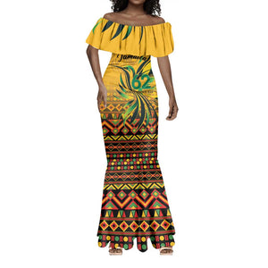 Personalized Black Jamaican Independence Day 1962 Mermaid Dress Jumieka Streamertail Reggae Pattern