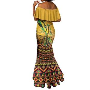 Personalized Black Jamaican Independence Day 1962 Mermaid Dress Jumieka Streamertail Reggae Pattern