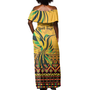 Personalized Black Jamaican Independence Day 1962 Off Shoulder Maxi Dress Jumieka Streamertail Reggae Pattern