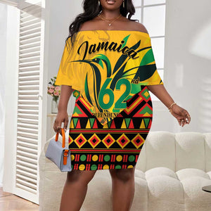 Personalized Black Jamaican Independence Day 1962 Off Shoulder Short Dress Jumieka Streamertail Reggae Pattern