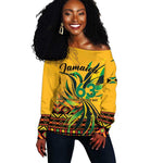 Personalized Black Jamaican Independence Day 1962 Off Shoulder Sweater Jumieka Streamertail Reggae Pattern LT01