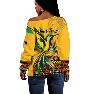 Personalized Black Jamaican Independence Day 1962 Off Shoulder Sweater Jumieka Streamertail Reggae Pattern