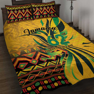 Black Jamaican Independence Day 1962 Quilt Bed Set Jumieka Streamertail Reggae Pattern