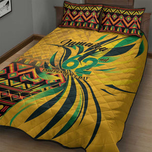 Black Jamaican Independence Day 1962 Quilt Bed Set Jumieka Streamertail Reggae Pattern