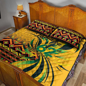 Black Jamaican Independence Day 1962 Quilt Bed Set Jumieka Streamertail Reggae Pattern