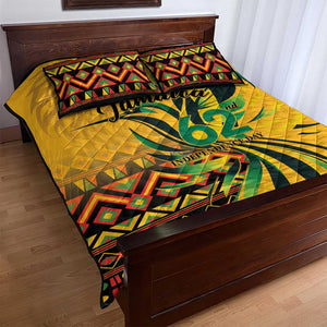 Black Jamaican Independence Day 1962 Quilt Bed Set Jumieka Streamertail Reggae Pattern