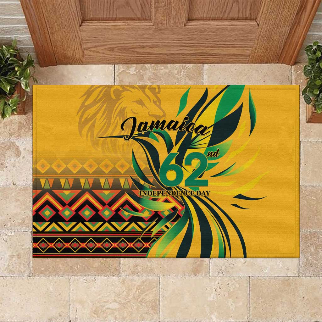 Black Jamaican Independence Day 1962 Rubber Doormat Jumieka Streamertail Reggae Pattern