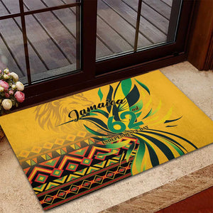 Black Jamaican Independence Day 1962 Rubber Doormat Jumieka Streamertail Reggae Pattern