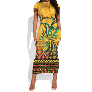 Personalized Black Jamaican Independence Day 1962 Short Sleeve Bodycon Dress Jumieka Streamertail Reggae Pattern