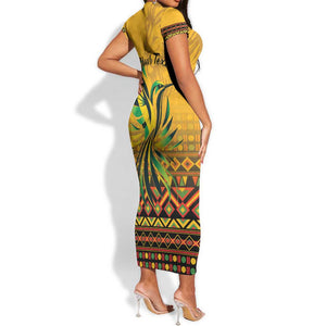 Personalized Black Jamaican Independence Day 1962 Short Sleeve Bodycon Dress Jumieka Streamertail Reggae Pattern