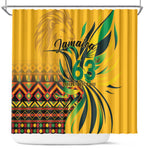 Black Jamaican Independence Day 1962 Shower Curtain Jumieka Streamertail Reggae Pattern LT01