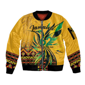 Personalized Black Jamaican Independence Day 1962 Sleeve Zip Bomber Jacket Jumieka Streamertail Reggae Pattern