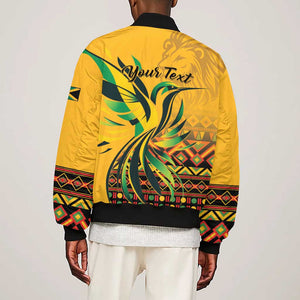 Personalized Black Jamaican Independence Day 1962 Sleeve Zip Bomber Jacket Jumieka Streamertail Reggae Pattern