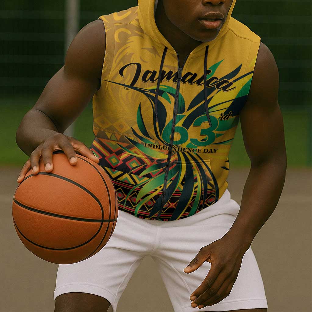 Personalized Black Jamaican Independence Day 1962 Sleeveless Zip Hoodie Jumieka Streamertail Reggae Pattern - African Pride