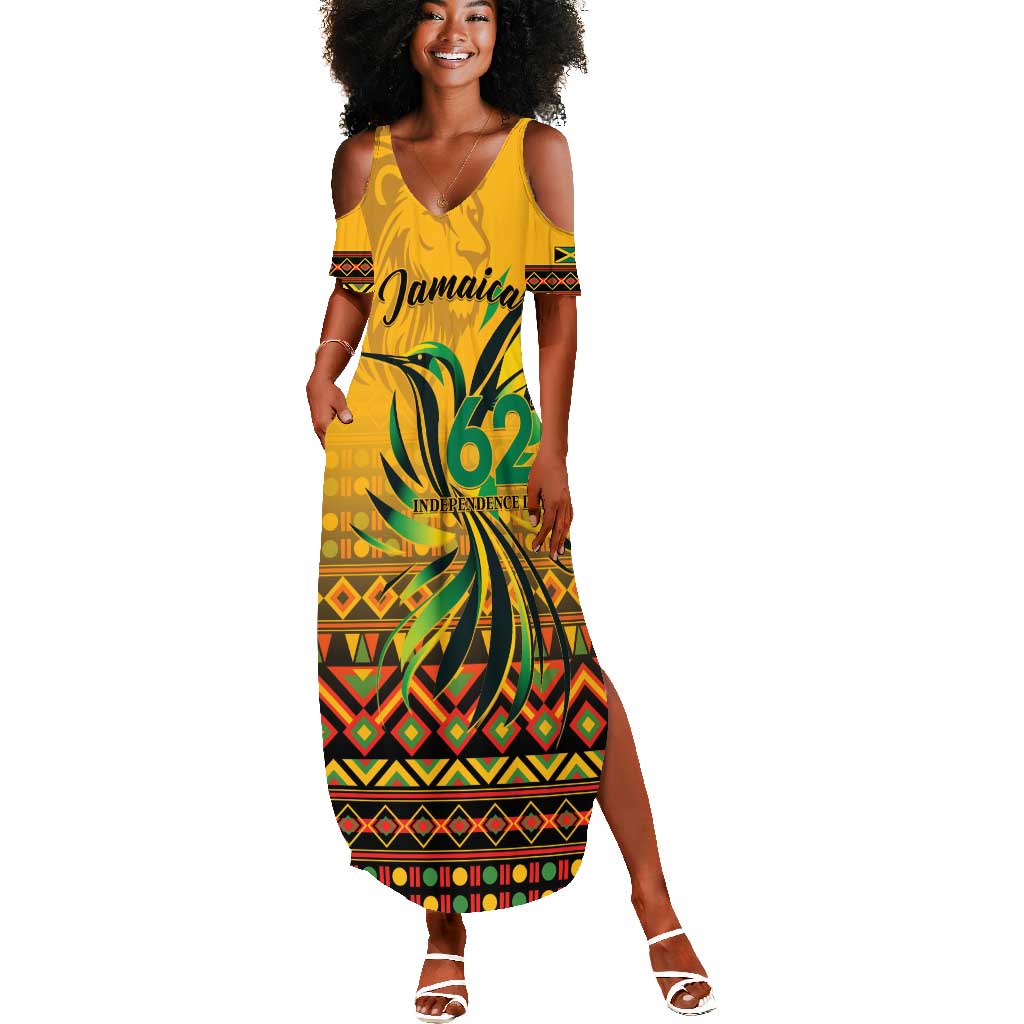 Personalized Black Jamaican Independence Day 1962 Summer Maxi Dress Jumieka Streamertail Reggae Pattern