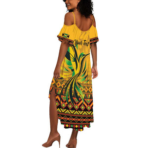 Personalized Black Jamaican Independence Day 1962 Summer Maxi Dress Jumieka Streamertail Reggae Pattern