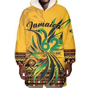 Personalized Black Jamaican Independence Day 1962 Wearable Blanket Hoodie Jumieka Streamertail Reggae Pattern