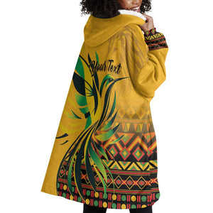 Personalized Black Jamaican Independence Day 1962 Wearable Blanket Hoodie Jumieka Streamertail Reggae Pattern