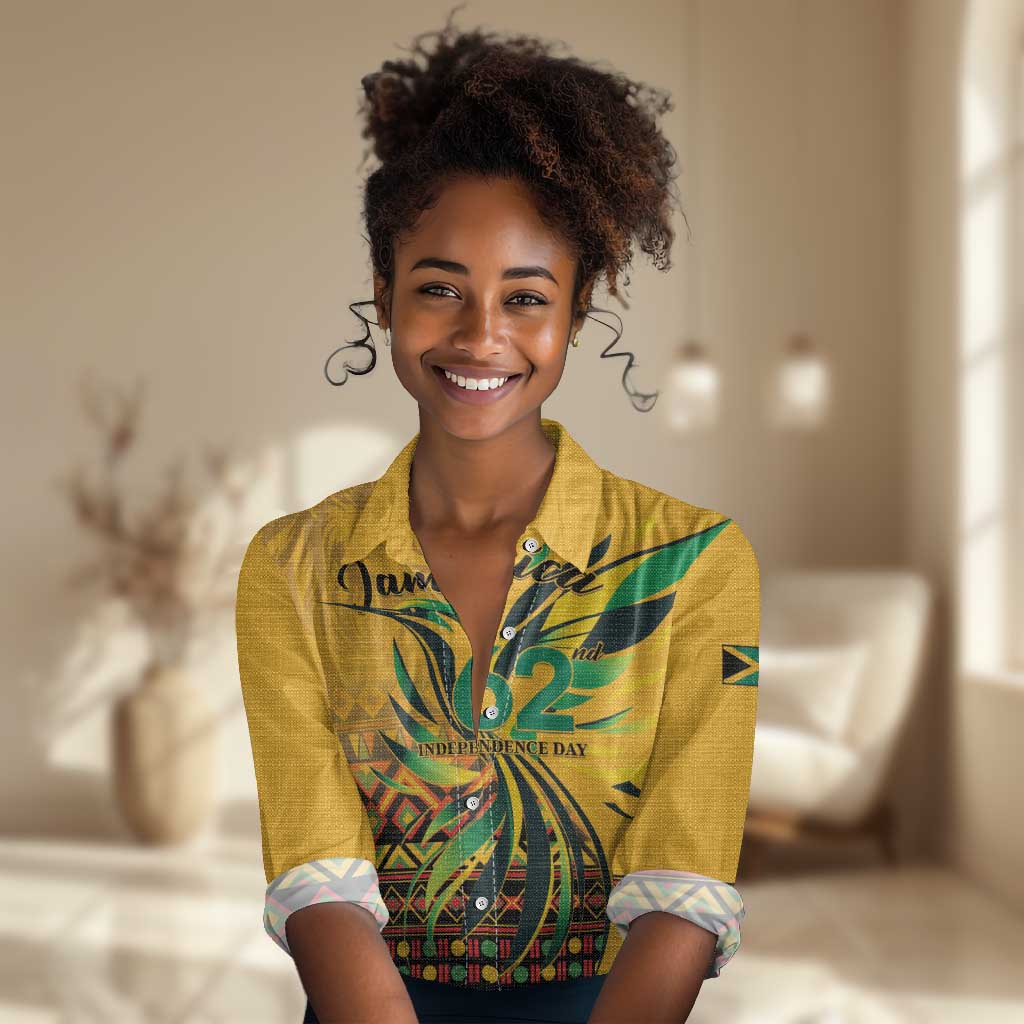 Personalized Black Jamaican Independence Day 1962 Women Casual Shirt Jumieka Streamertail Reggae Pattern