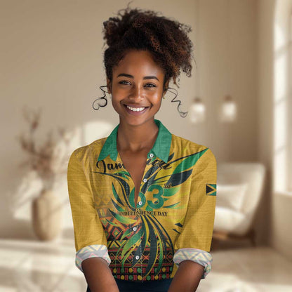 Personalized Black Jamaican Independence Day 1962 Women Casual Shirt Jumieka Streamertail Reggae Pattern LT01