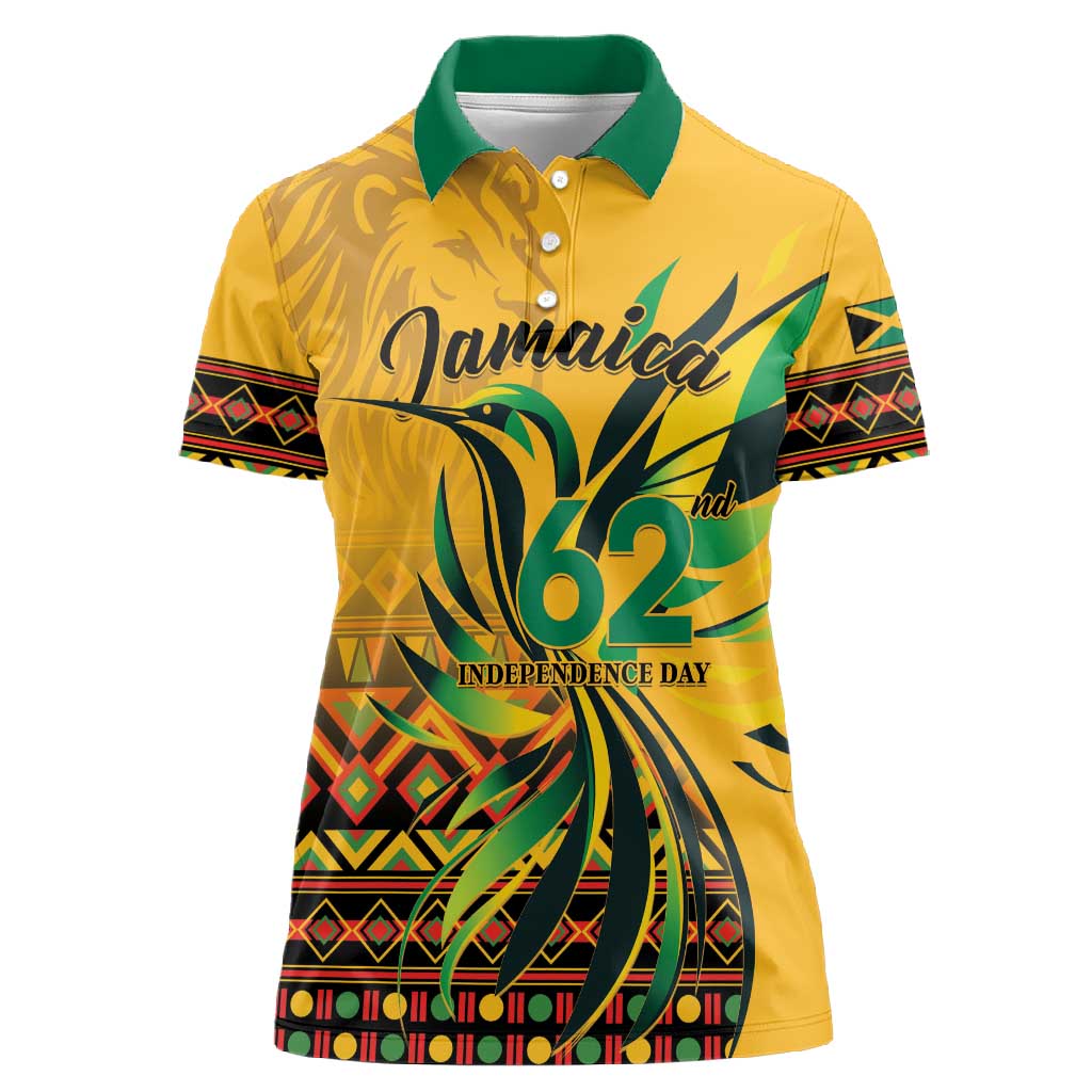 Personalized Black Jamaican Independence Day 1962 Women Polo Shirt Jumieka Streamertail Reggae Pattern