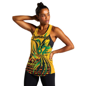 Personalized Black Jamaican Independence Day 1962 Women Racerback Tank Jumieka Streamertail Reggae Pattern