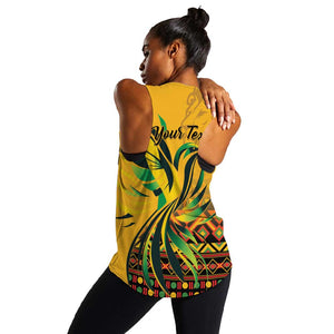 Personalized Black Jamaican Independence Day 1962 Women Racerback Tank Jumieka Streamertail Reggae Pattern