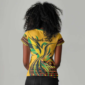 Personalized Black Jamaican Independence Day 1962 Women V-Neck T-Shirt Jumieka Streamertail Reggae Pattern