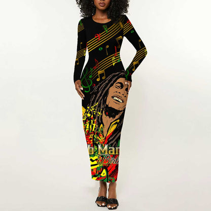 The Father of Reggae Long Sleeve Bodycon Dress - Legendary Birthday Tribute LT01