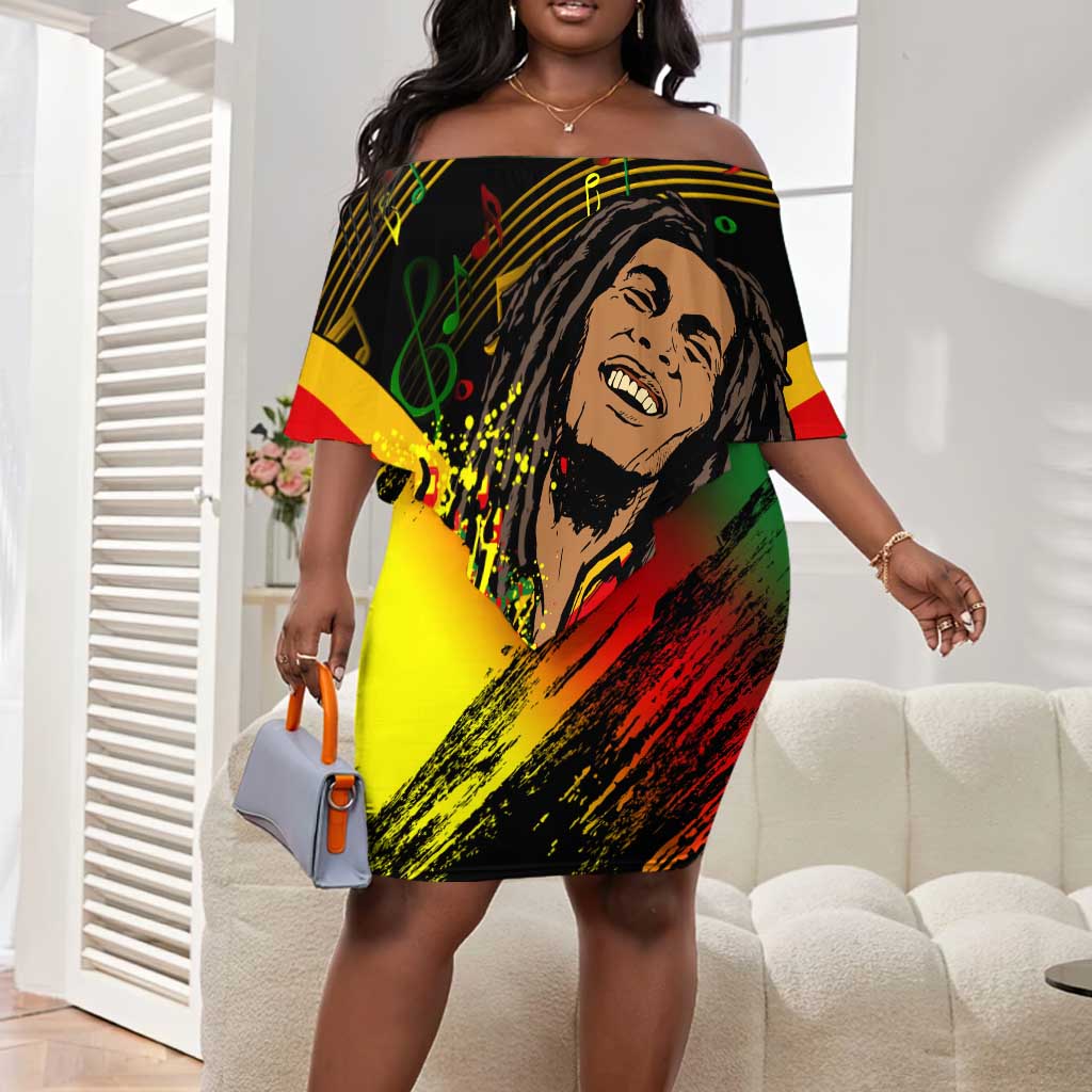 The Father of Reggae Off Shoulder Short Dress - Legendary Birthday Tribute LT01