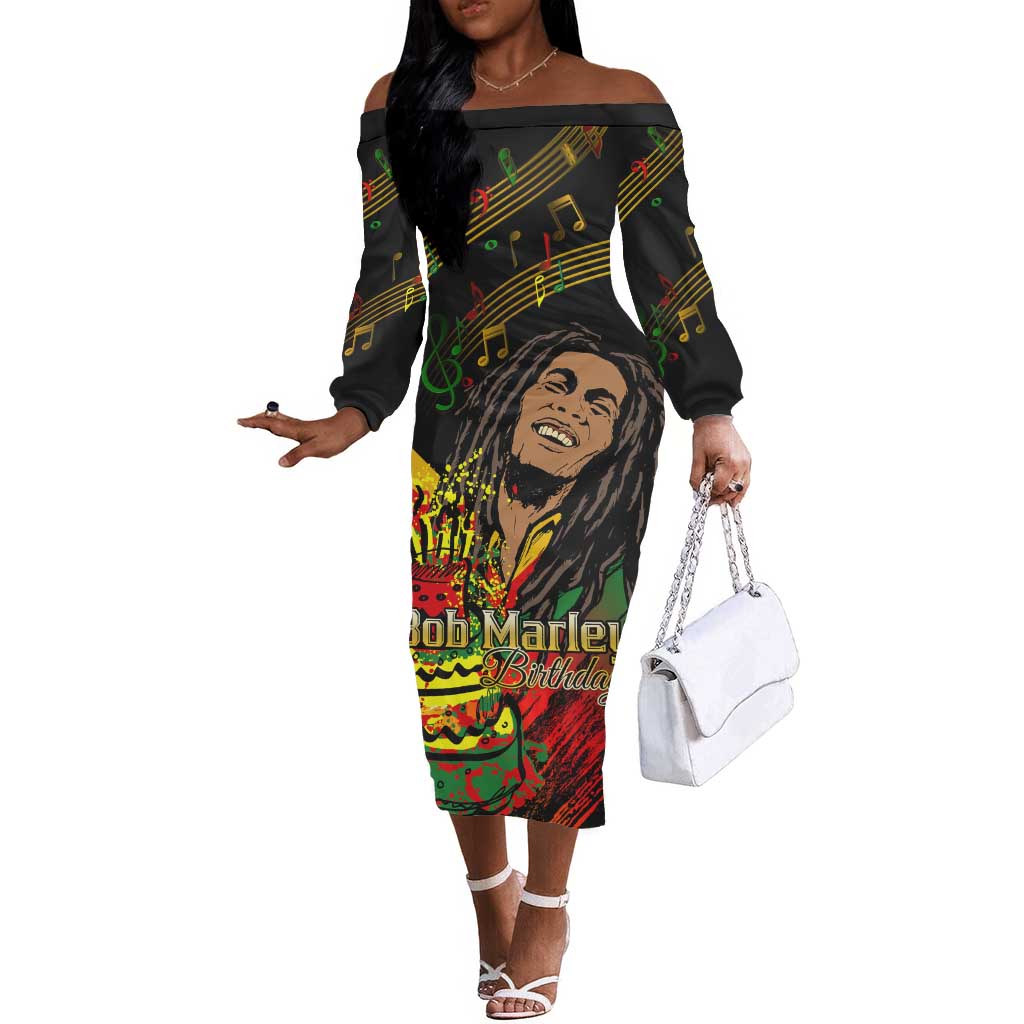 The Father of Reggae Off The Shoulder Long Sleeve Dress - Legendary Birthday Tribute