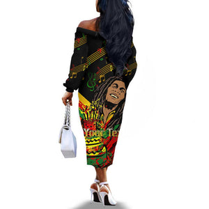 The Father of Reggae Off The Shoulder Long Sleeve Dress - Legendary Birthday Tribute