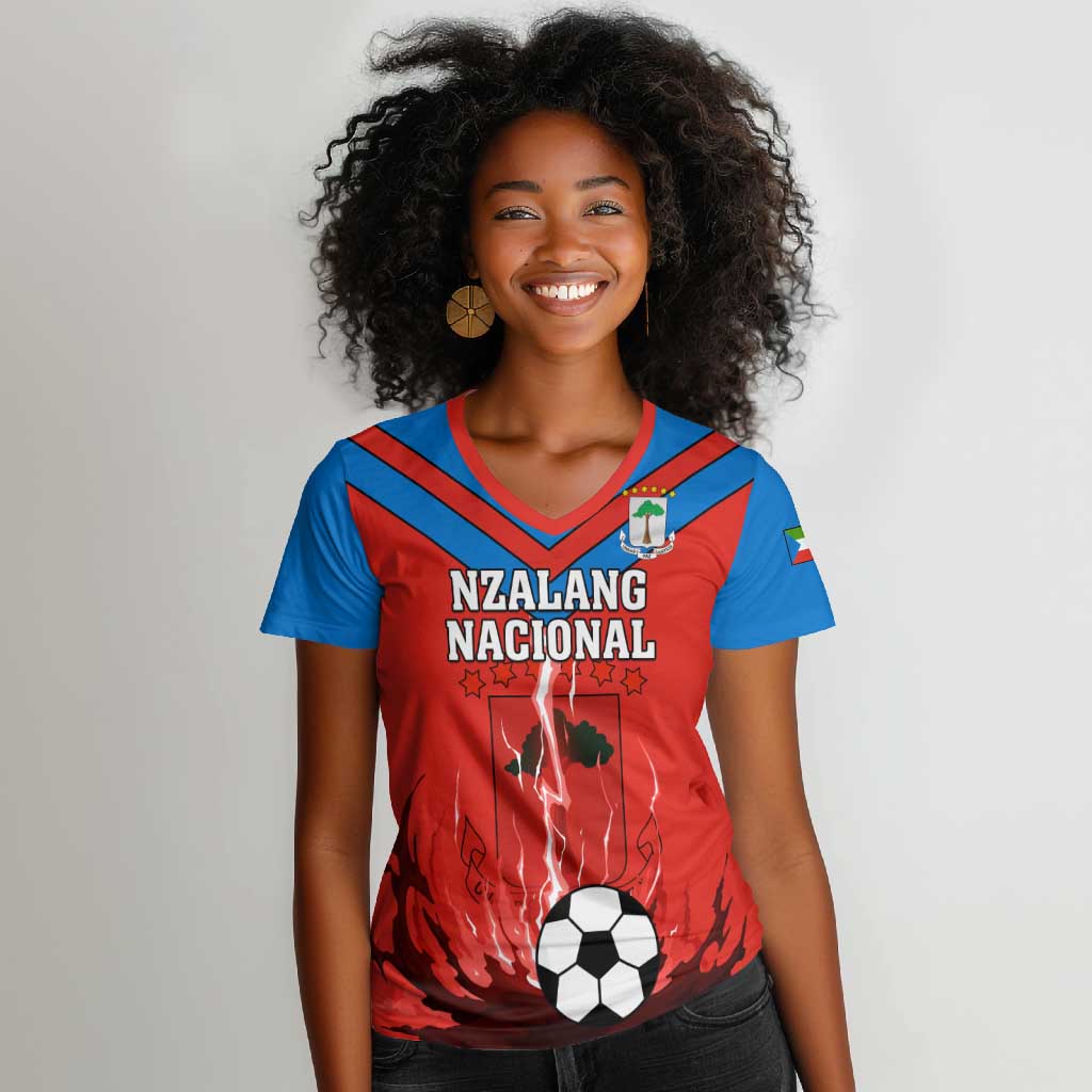 Support Nzalang Nacional - Equatorial Guinea Football Women V-Neck T-Shirt