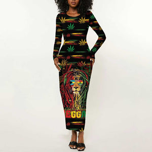 Personalized The Bahamas One Love Reggae Lion Long Sleeve Bodycon Dress Caribbean Reggae Spirit