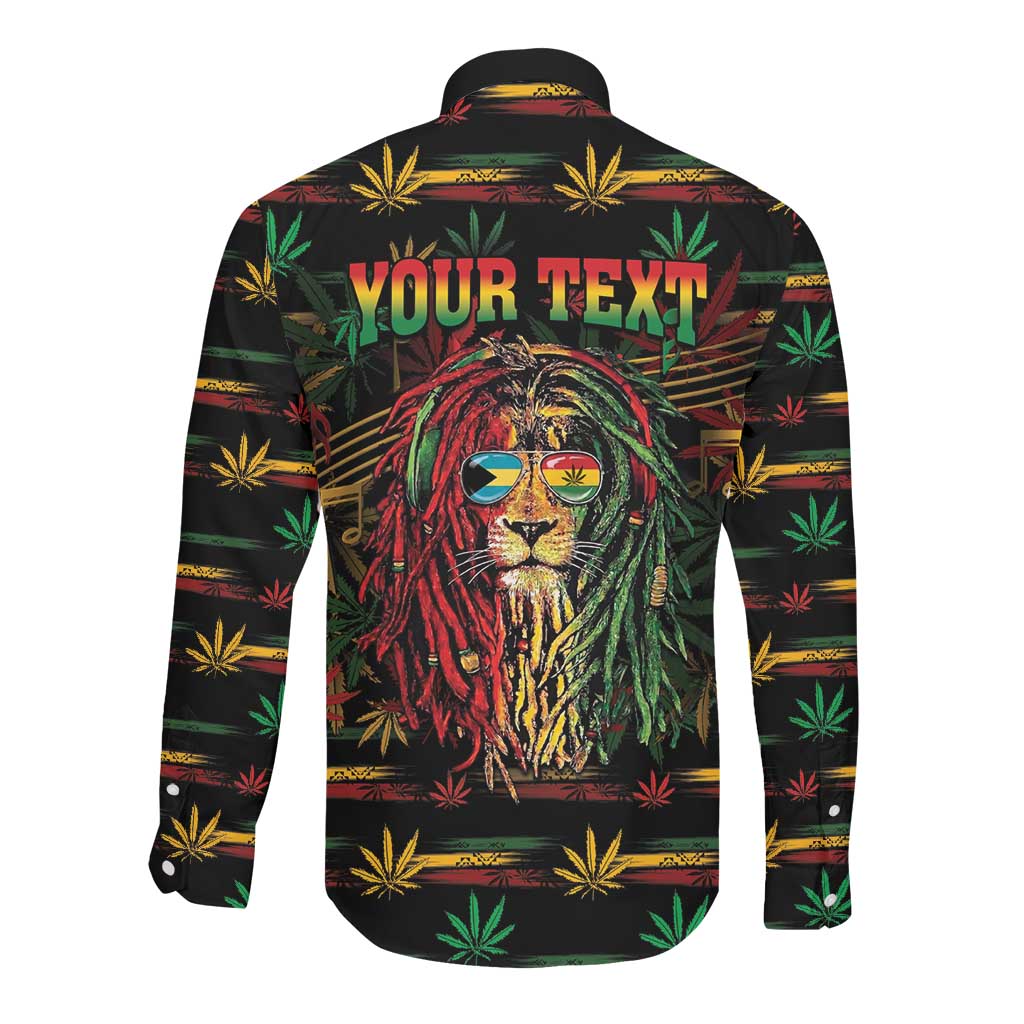 Personalized The Bahamas One Love Reggae Lion Long Sleeve Button Shirt Caribbean Reggae Spirit
