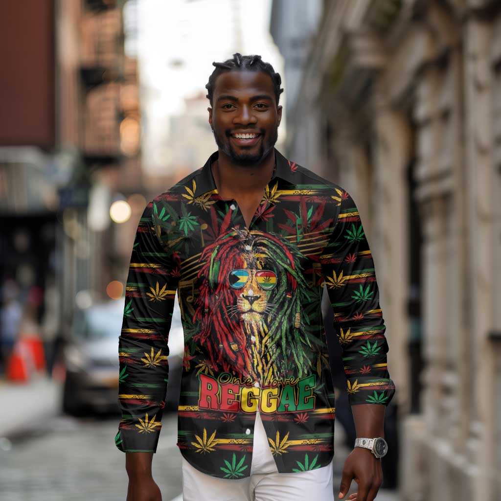 Personalized The Bahamas One Love Reggae Lion Long Sleeve Button Shirt Caribbean Reggae Spirit