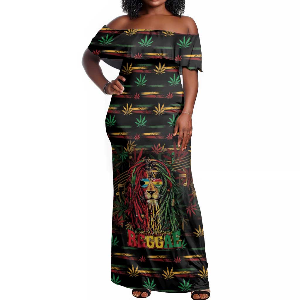 Personalized The Bahamas One Love Reggae Lion Off Shoulder Maxi Dress Caribbean Reggae Spirit