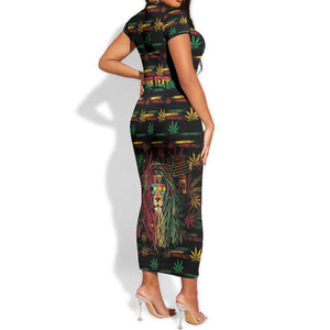 Personalized The Bahamas One Love Reggae Lion Short Sleeve Bodycon Dress Caribbean Reggae Spirit
