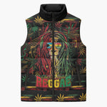 Personalized The Bahamas One Love Reggae Lion Sleeveless Puffer Jacket Caribbean Reggae Spirit