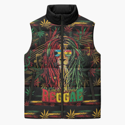Personalized The Bahamas One Love Reggae Lion Sleeveless Puffer Jacket Caribbean Reggae Spirit