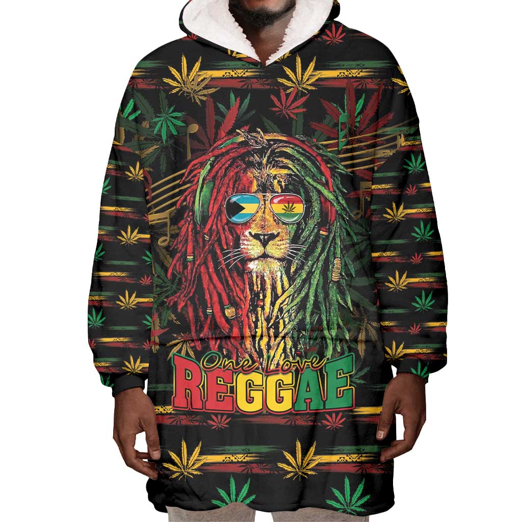 Personalized The Bahamas One Love Reggae Lion Wearable Blanket Hoodie Caribbean Reggae Spirit