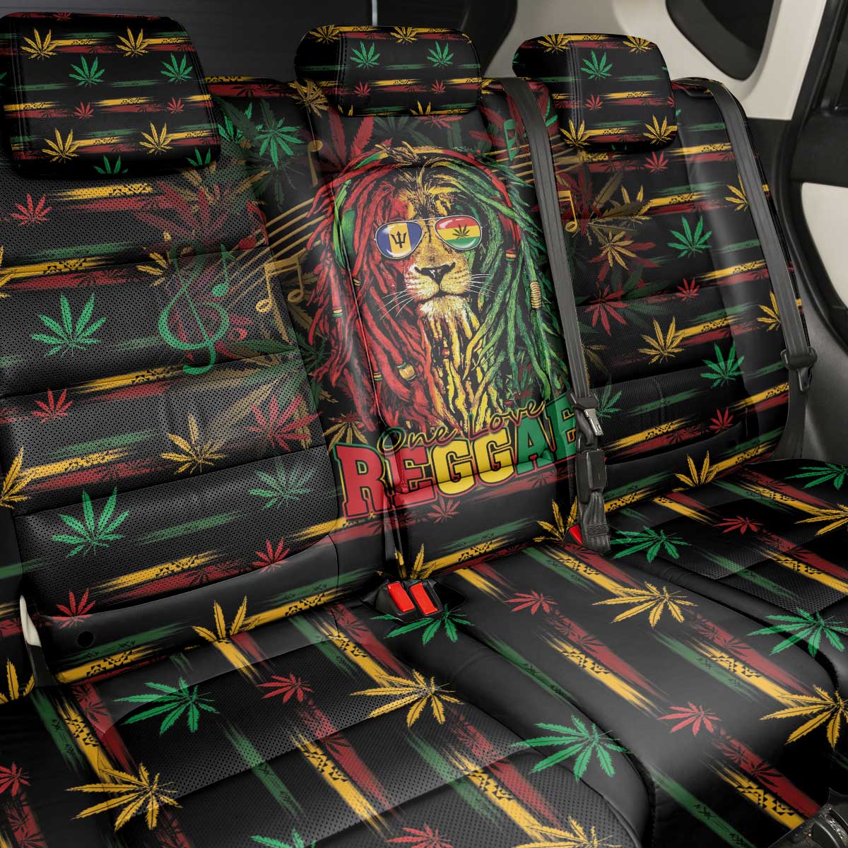 Barbados One Love Reggae Lion Back Car Seat Cover Caribbean Reggae Spirit