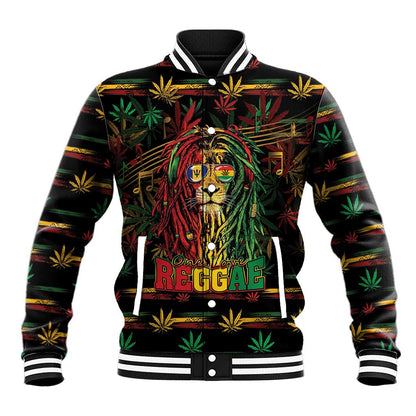 Personalized Barbados One Love Reggae Lion Baseball Jacket Caribbean Reggae Spirit