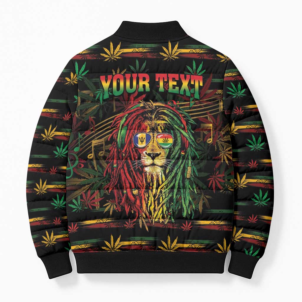 Personalized Barbados One Love Reggae Lion Bomber Puffer Jacket Caribbean Reggae Spirit